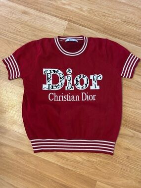 Vintage Christian Dior Red Logo Knit Top M/L